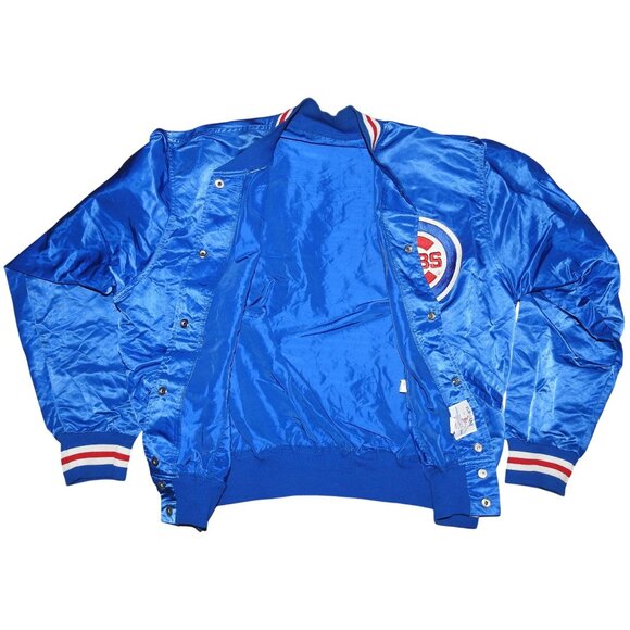 Vintage 80s Chicago Cubs Top of the Line by Felco Blue Satin Light Jacket XL - Picture 4 of 6